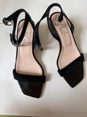 AGL Black Patent & Suede Ankle-Strap Sandals